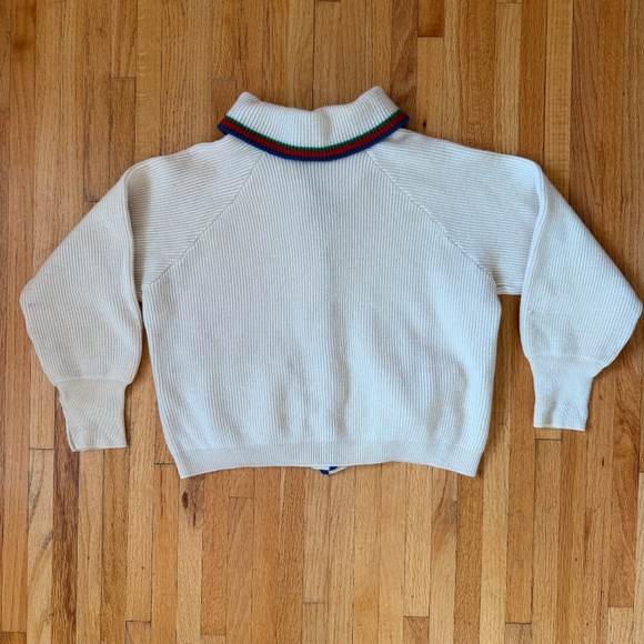 Vintage 70s Handmade Cream Knit Cardigan With Stripe Trim - Picture 8 of 8